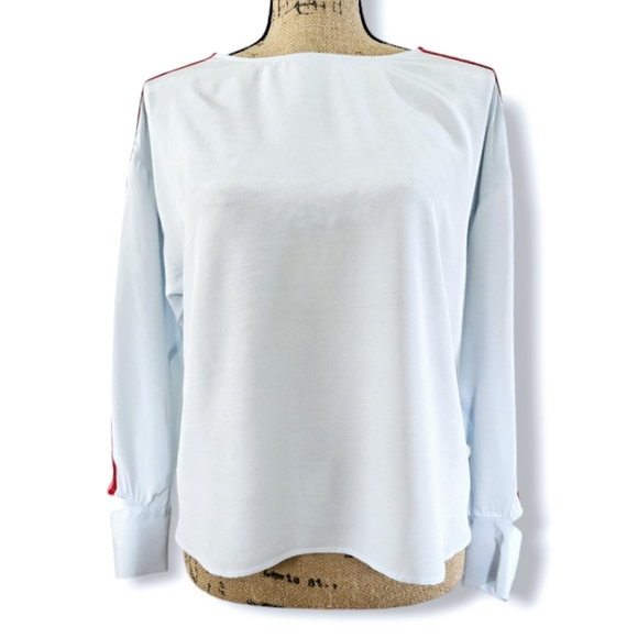 Sandro Lucienne Blue and Red Striped Cutout Top. - Picture 4 of 8